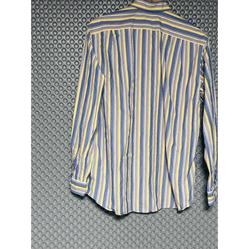 Polo Ralph Lauren Westerton Shirt Men's L Blue Yellow Stripe Two Ply Cotton VTG